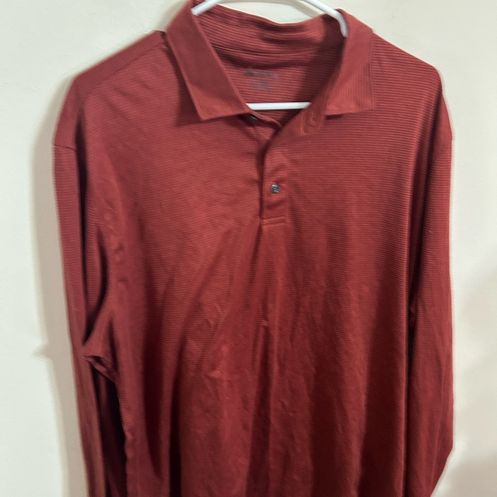 UNTUCKit Men's Size XL Rust Check Long Sleeve Polo Shirt